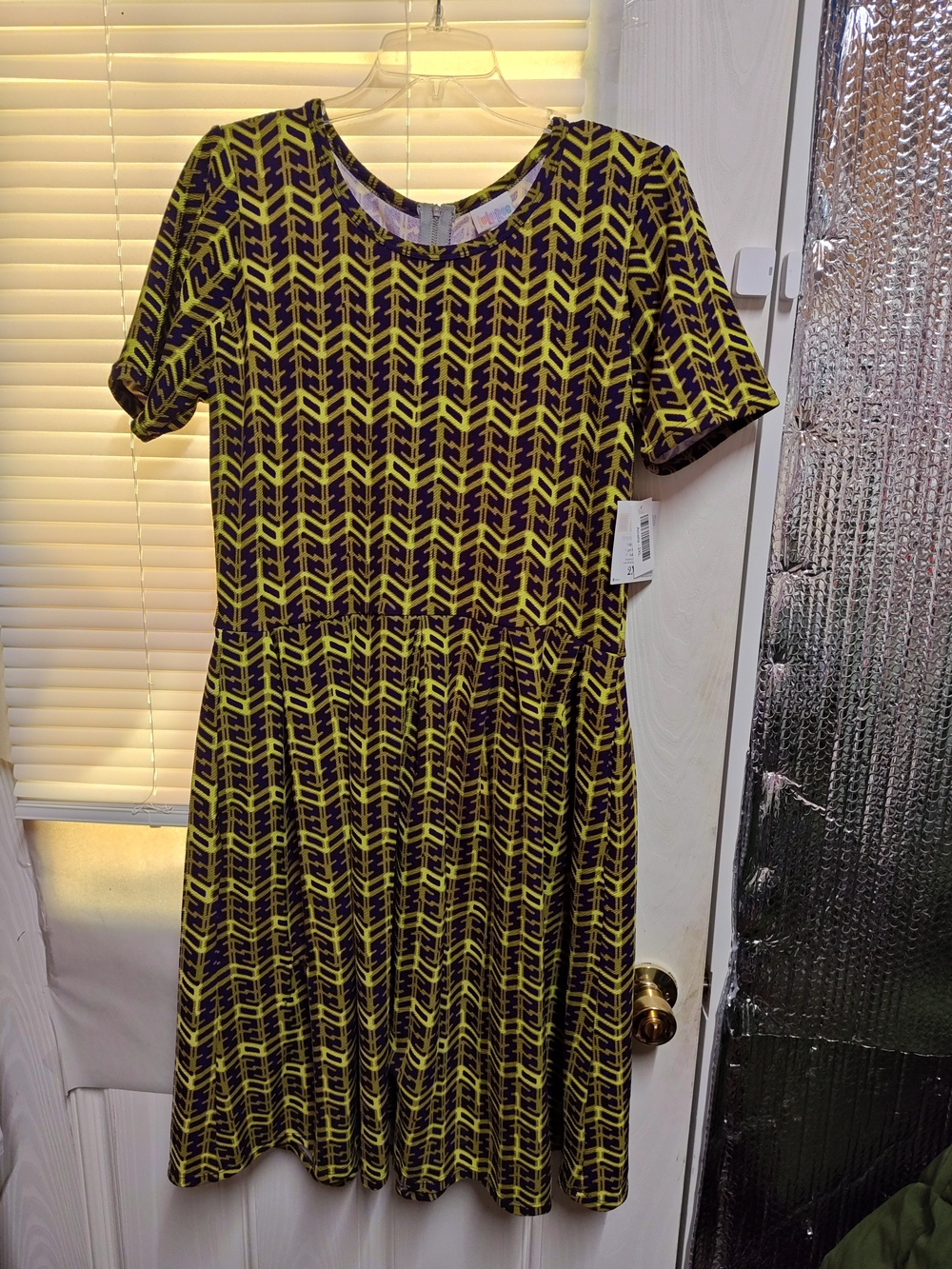 LuLaRoe Yellow and Black Geometric Fit & Flare Dress